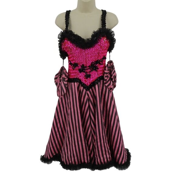 Dresses & Skirts - Women Small Pink Black Sequin Can Can Moulin Rouge Dancer Sequin Costume Dress